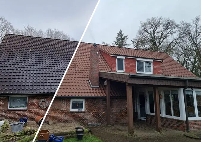 sauberstein dachreinigung einfamilienhaus vorher nachher 4 Vergleich vor und nach der Dachreinigung